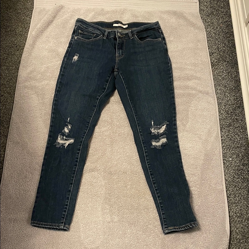 Levi's Dark Blue Distressed Skinny Jeans